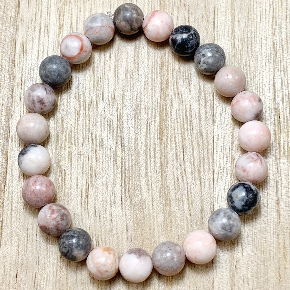 8mm Pink & Gray Jasper Chakra Stretch Bracelet - Picture 5 of 8